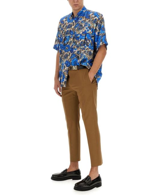 Moschino Blue Flowers Allover Print Shirt for men