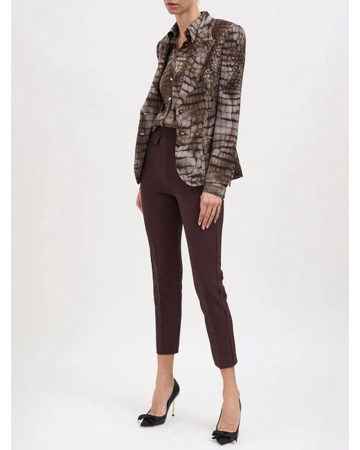 Elisabetta Franchi Brown Satin Shirt With Alligator Print