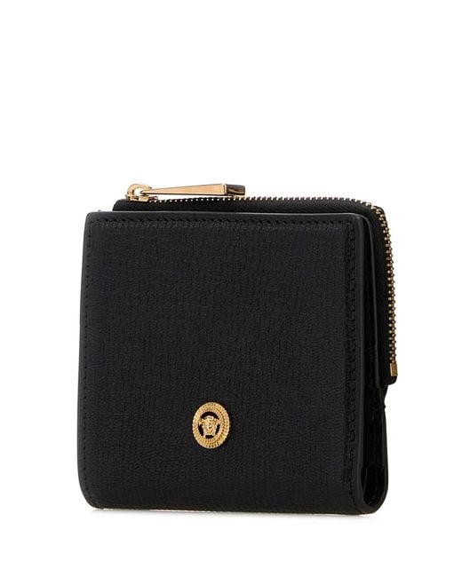 Versace Black Compact Wallet Goat Leather for men