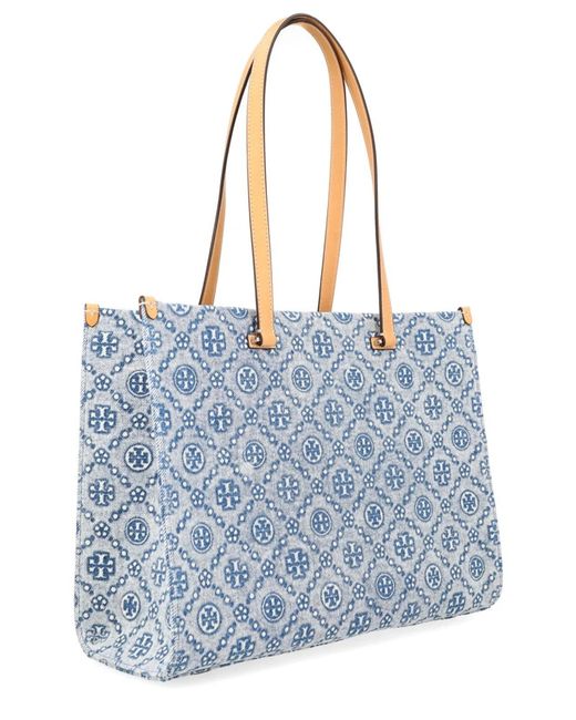 Tory Burch Blue T Monogram Shopper Bag