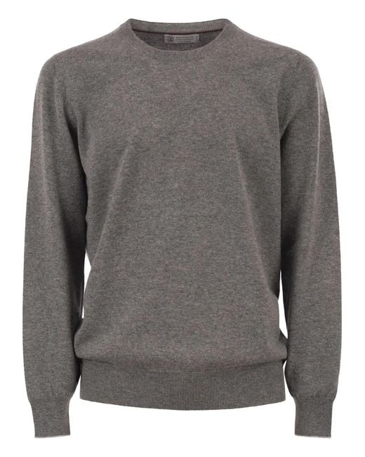 Brunello Cucinelli Gray Pure Cashmere Crew-Neck Sweater for men