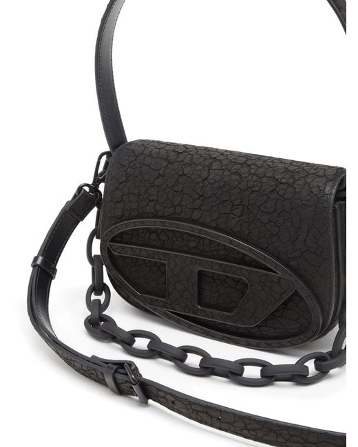 DIESEL Black 1Dr Leather Shoulder Bag With Dry Finish