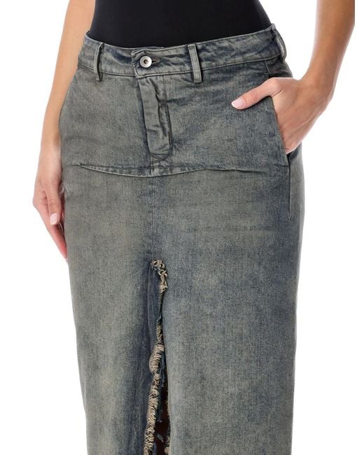 Rick Owens Gray Long Denim Sliced Skirt