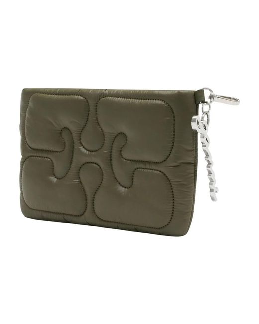 Ganni Green Quilted Clutch Bag