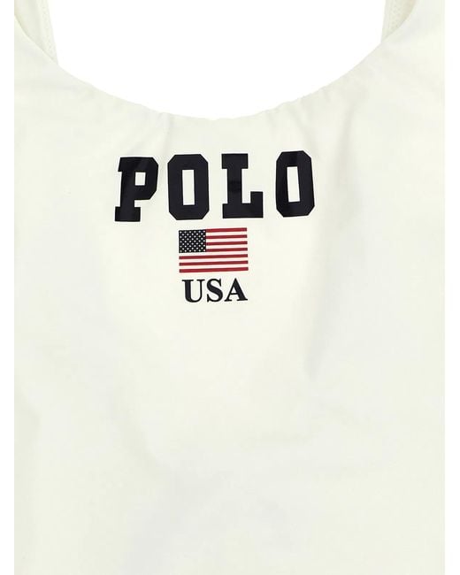 Polo Ralph Lauren White 'Polo' One-Piece Swimsuit