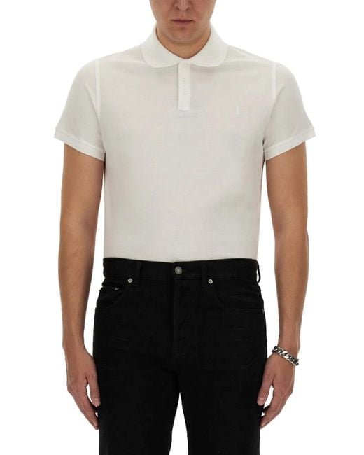 Saint Laurent White Monogram Polo for men