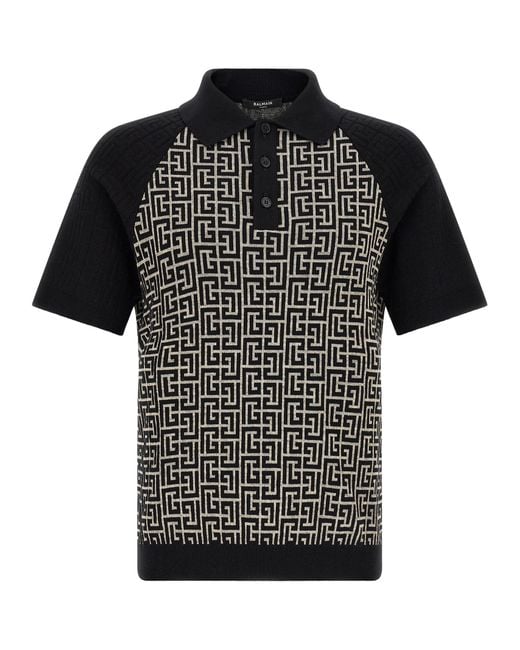 Balmain Black Pb Monogram Polo for men