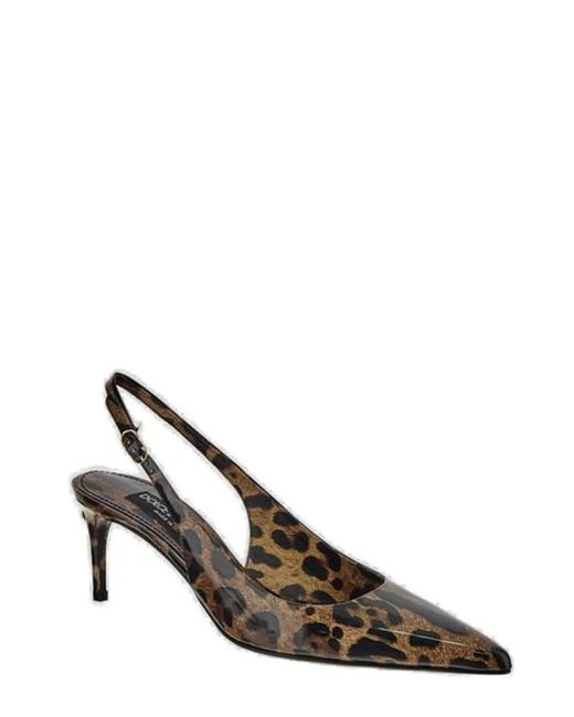 Dolce & Gabbana Natural Dolce & Gabbana Lollo Leather Slingback Pumps