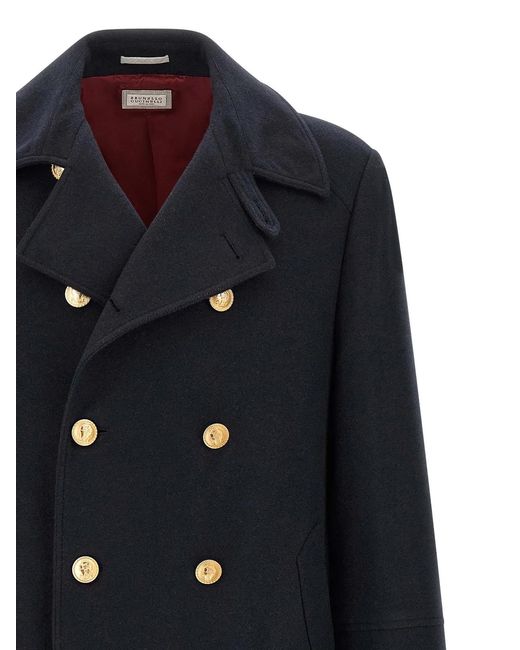 Brunello Cucinelli Blue Double-Breasted Coat for men