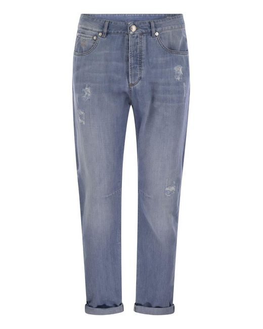 Brunello Cucinelli Blue Five-Pocket Leisure Fit Trousers for men