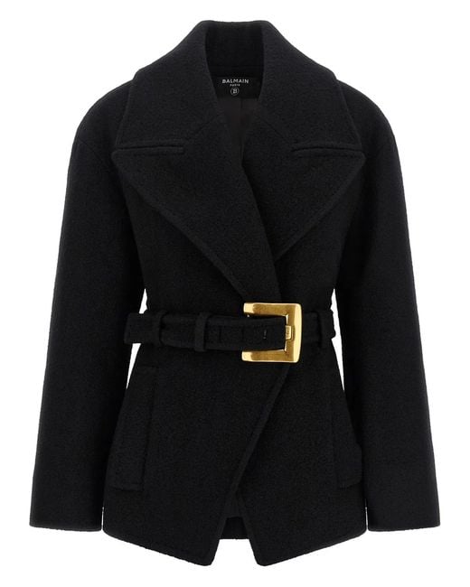 Balmain Black 'Anthem' Belted Caban
