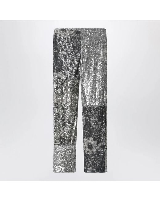 Maison Margiela Gray Patchwork Trousers With Floral Sequins