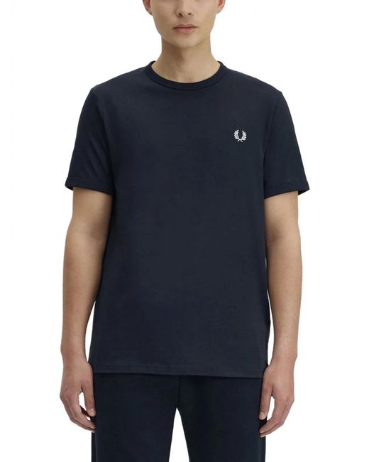 Fred Perry Blue Cotton T-Shirt for men