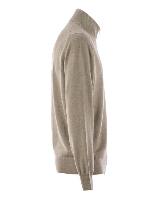 Brunello Cucinelli Brown High-Necked Cashmere Cardigan With Zip for men