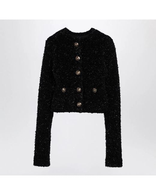Balenciaga Black Cotton Blend Tweed Cropped Cardigan