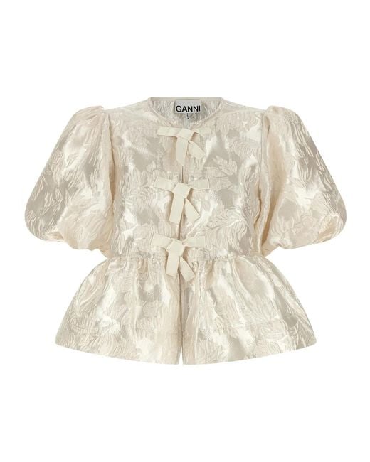 Ganni White 'Satin Peplum' Blouse