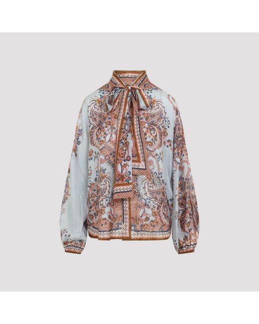 Zimmermann Multicolor Paisley Floral Aster Tie Neck Blouse