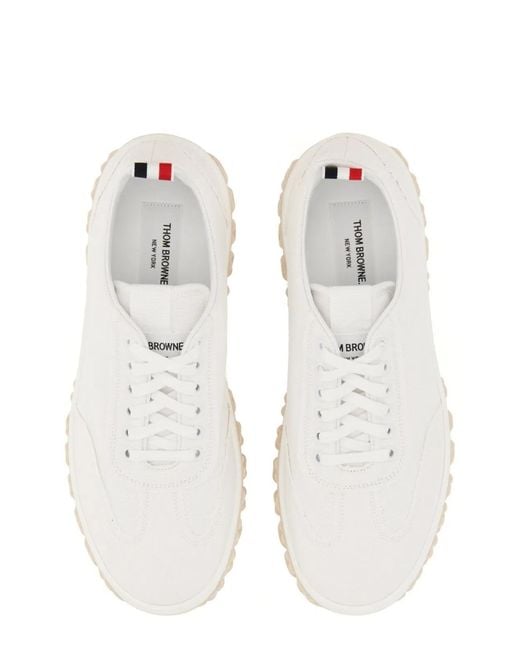 Thom Browne White Cotton Canvas Sneaker for men