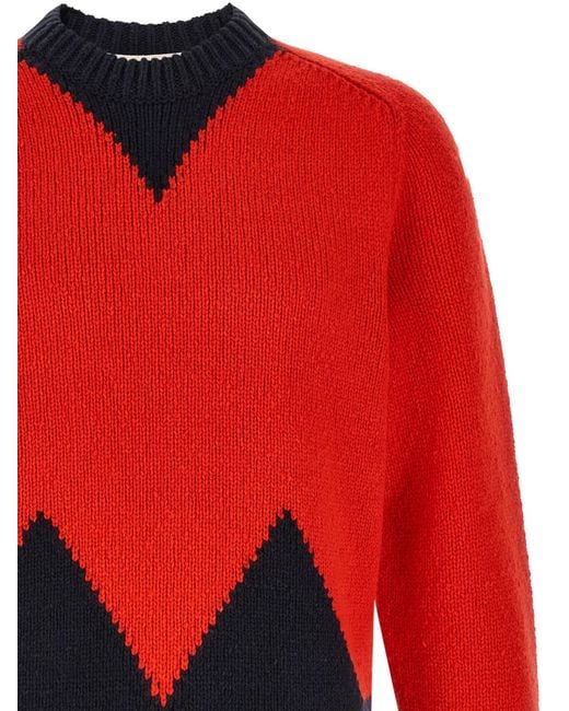Marni Red Geometric Intarsia Sweater for men
