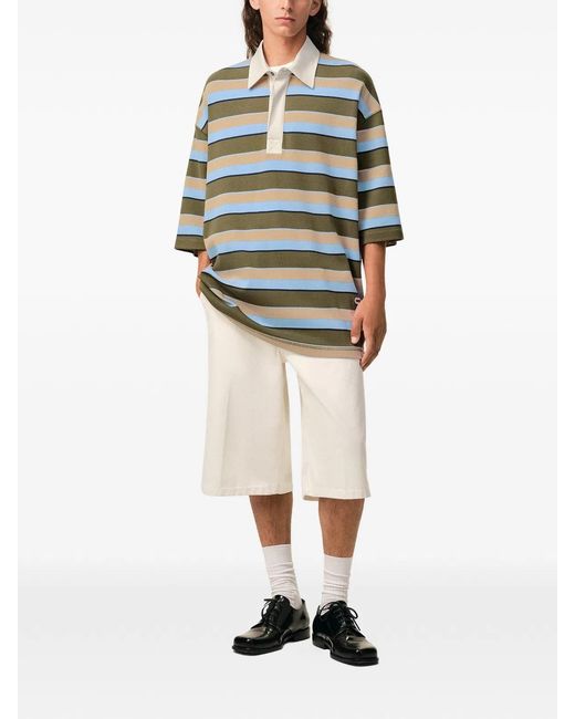 AMI Green Cotton Striped Polo Shirt for men