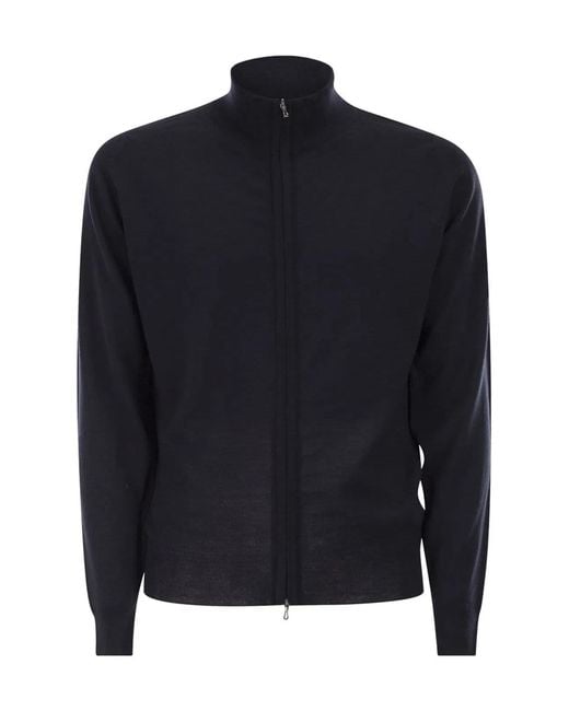 John Smedley Blue Extra Fine Merino Wool Cardigan for men