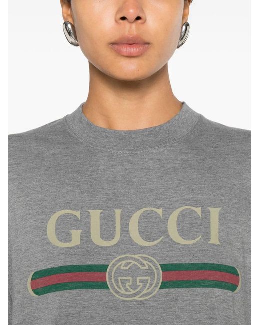Gucci Gray Cotton T-Shirt With Printed Logo for men