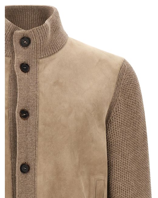 Zegna Natural Suede Panel Cardigan for men