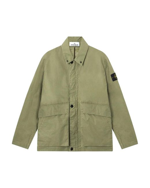 Stone Island Green Waxed Pigment Cotton Tela Coach Jacket for men