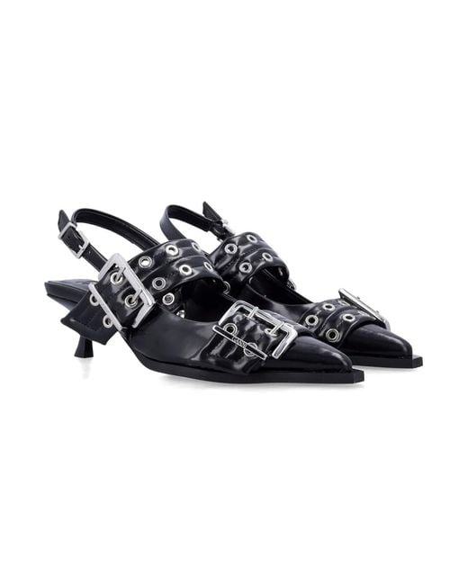 Ganni Black Buckle Kitten Heel Pumps