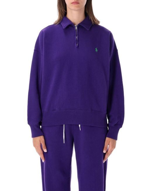 Polo Ralph Lauren Purple Pony Logo Half-Zip Polo Sweatshirt