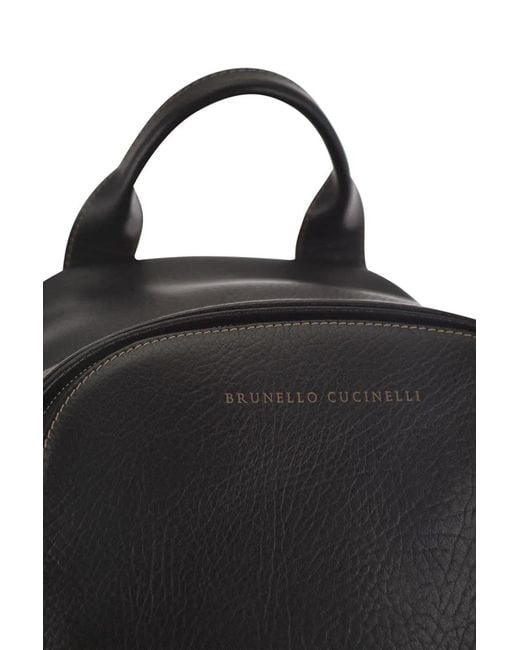 Brunello Cucinelli Black Grained Leather Backpack for men