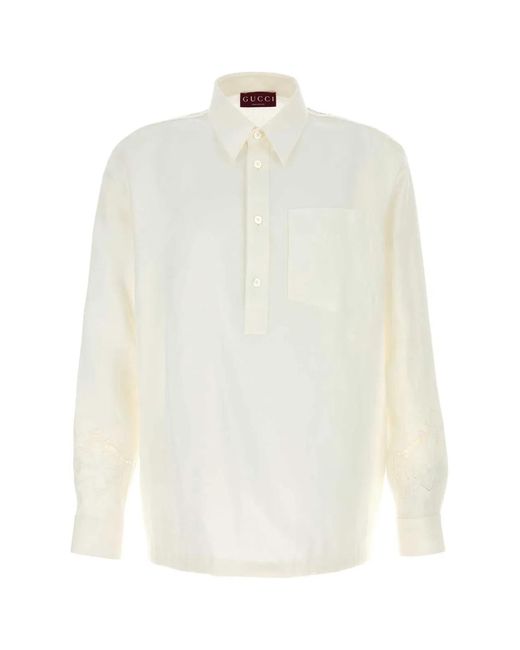 Gucci White Linen Polo Shirt for men