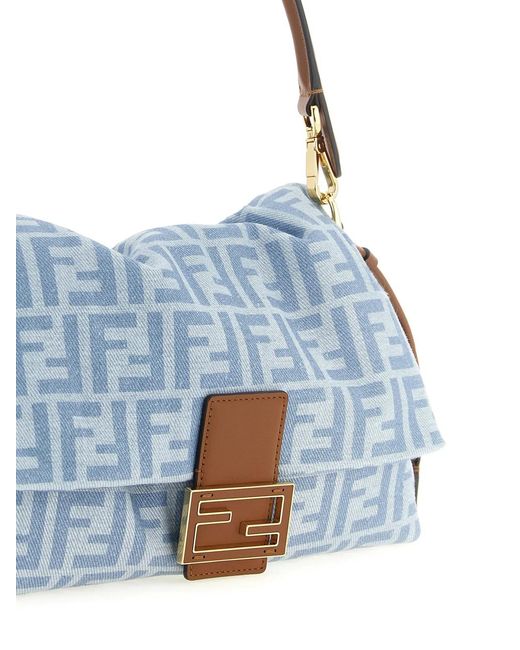Fendi Blue 'Mamma Baguette' Medium Shoulder Bag