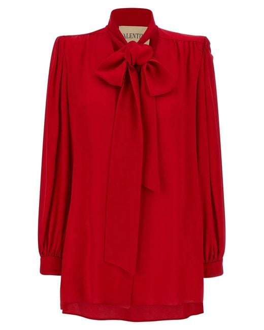 Valentino Garavani Red Silk Shirt With Bow