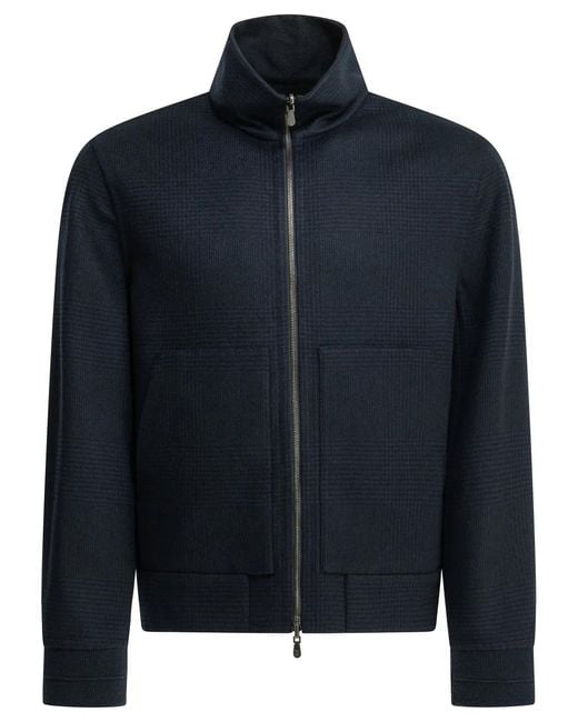 Brunello Cucinelli Blue Cashmere Bomber Jacket for men
