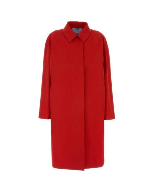 Prada Red Gabardine Overcoat