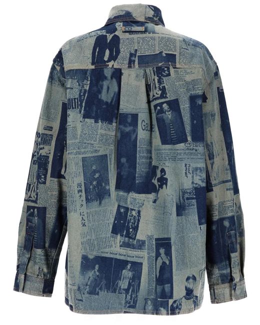 Jean Paul Gaultier Blue Shirt With Newspaper Print