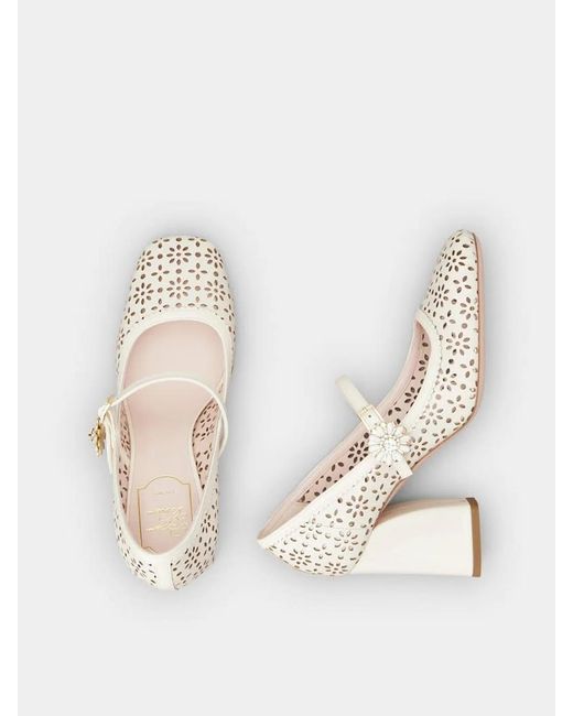 Roger Vivier Natural Salon Perforado Tacon Ancho Cr