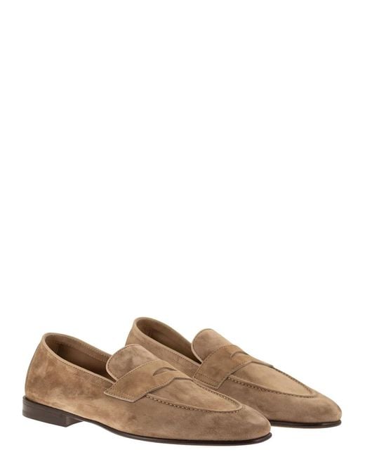 Brunello Cucinelli Brown Soft Suede Penny Loafer for men