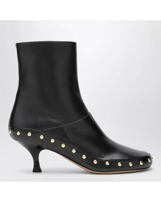 Chloé Black Junie Hammered Leather Ankle Boots