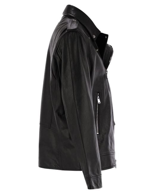 Dondup Black Leather Jacket for men