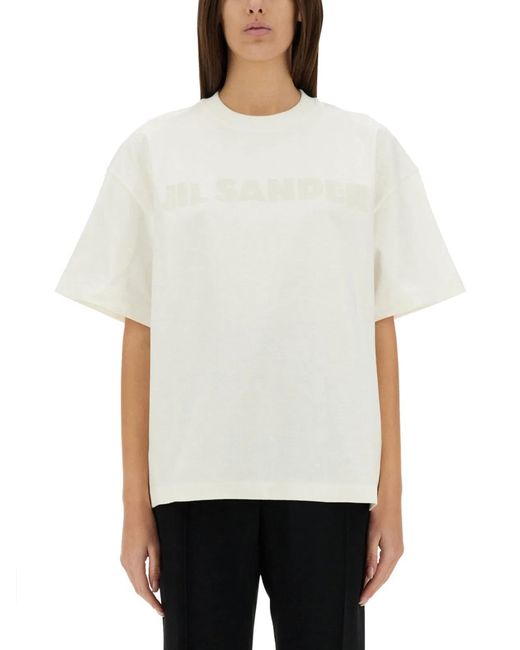 Jil Sander White Logo Print Cotton T Shirt