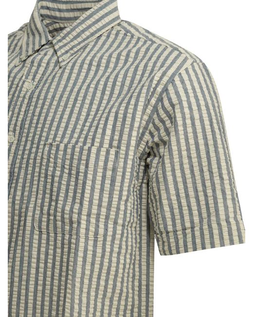 Beams Plus Gray Casual Cotton Seersucker Shirt for men