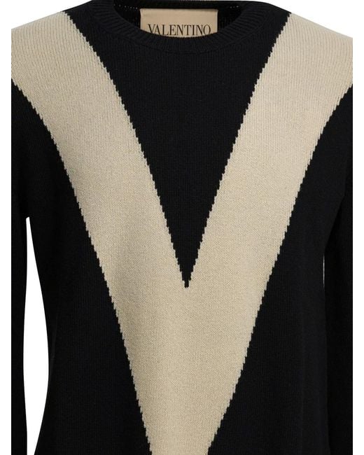 Valentino Black Wool Sweater With Inlaid V for men