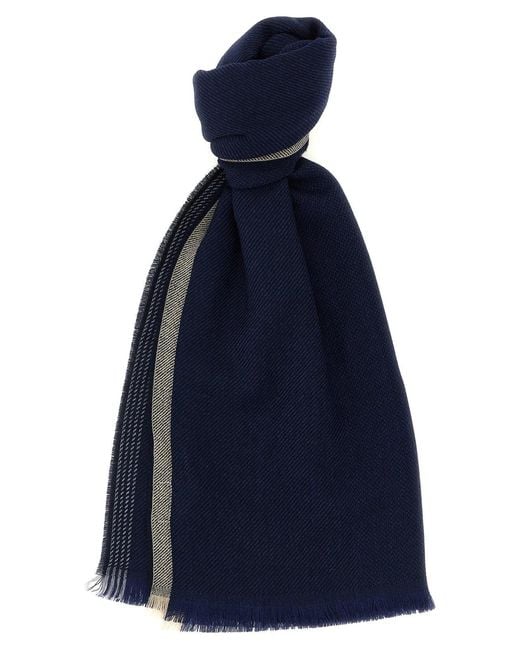 Brunello Cucinelli Blue Cashmere Blend Scarf for men