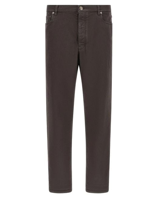 Brunello Cucinelli Gray Garment-Dyed Denim Jeans for men