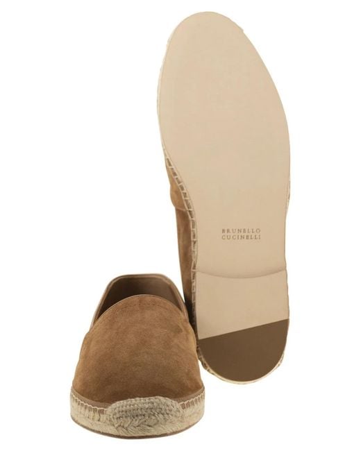 Brunello Cucinelli Brown Washed Suede Espadrilles With Beading for men