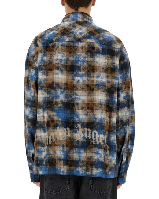 Palm Angels Blue Plaid Shirt for men