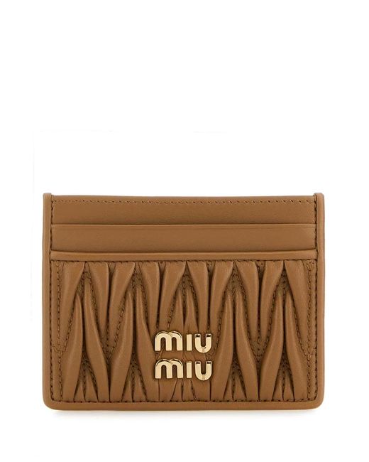 Miu Miu Brown Matelassé Nappa Leather Card Holder