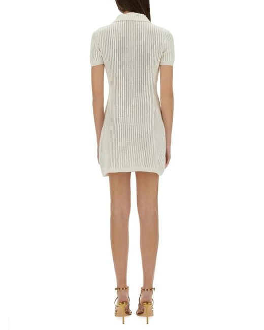 Self-Portrait Natural Mini Crochet Dress With Sequins